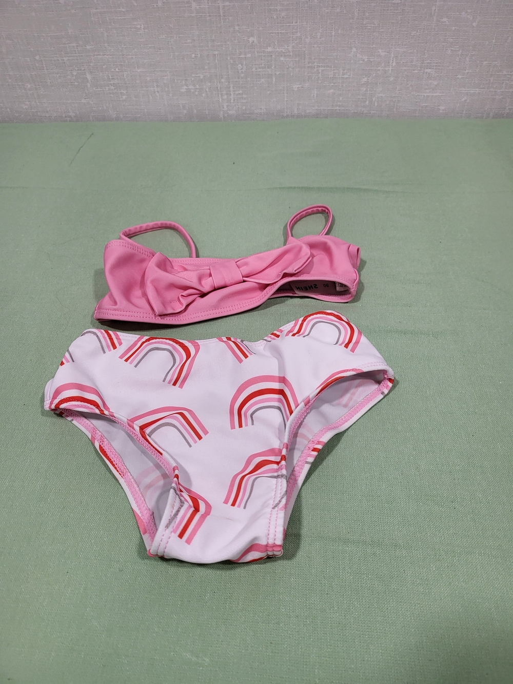 SHEIN Pink Two-Piece Girls Swim Bikini with Rainbow Print